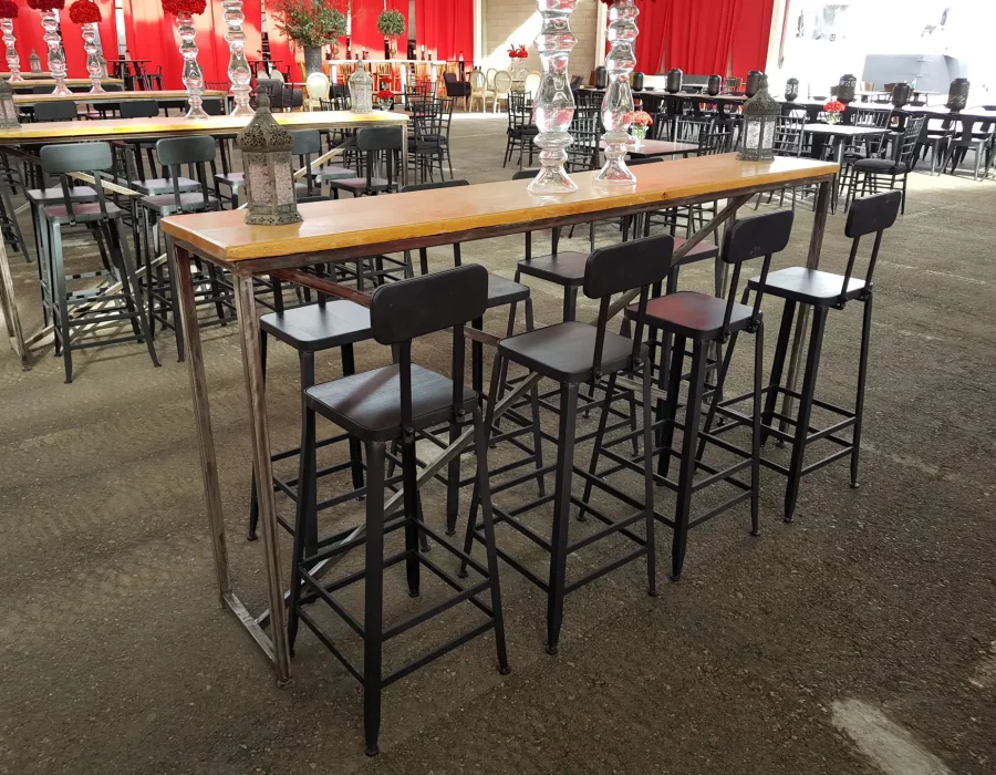 כיסא בר פח משענת עץ