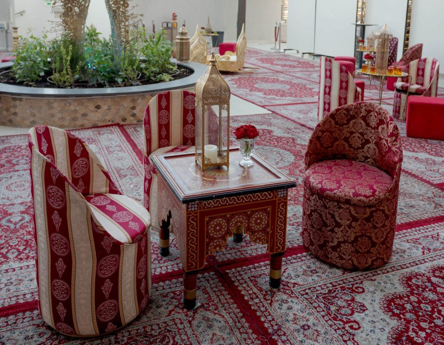 כיסא מרוקאי עגול אדום זהב 3