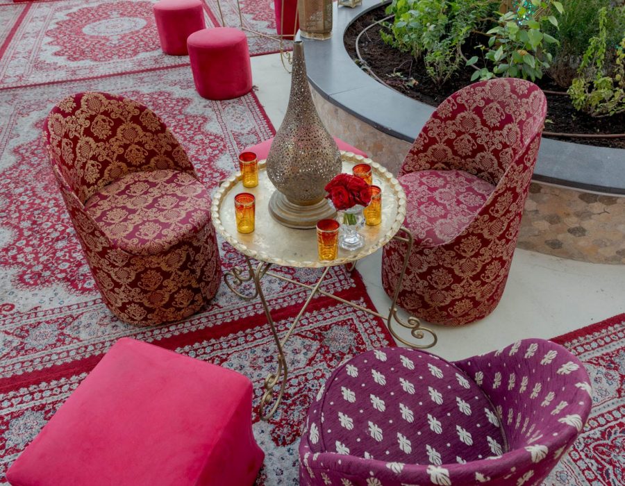 כיסא מרוקאי עגול אדום זהב